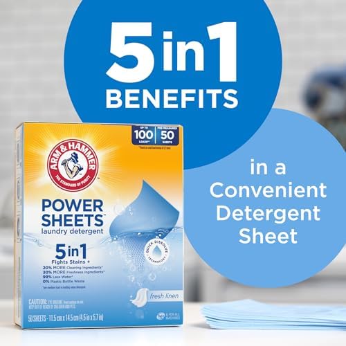 Arm & Hammer Power Sheets Laundry Detergent 50ct | Fresh Linen Clean