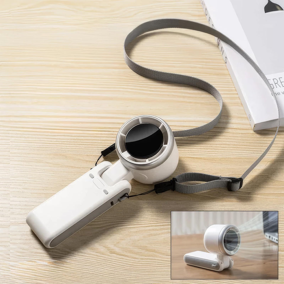 Portable Hanging Neck Fan – 180° Folding Handheld Turbo Mini Fan for Outdoor & Desktop Use