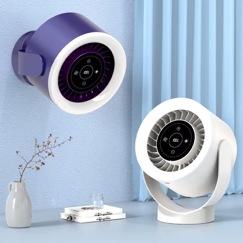 Rechargeable Desktop Fan with LED Light – Adjustable Table & Wall-Mount Cooling Fan